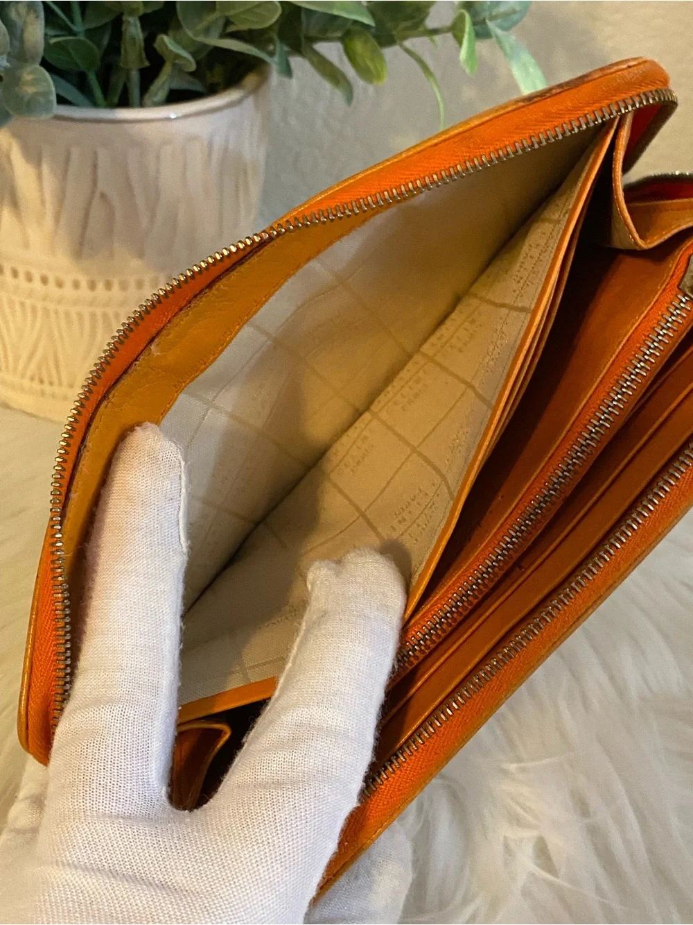 Celine Paris Orange Leather Zip Wallet